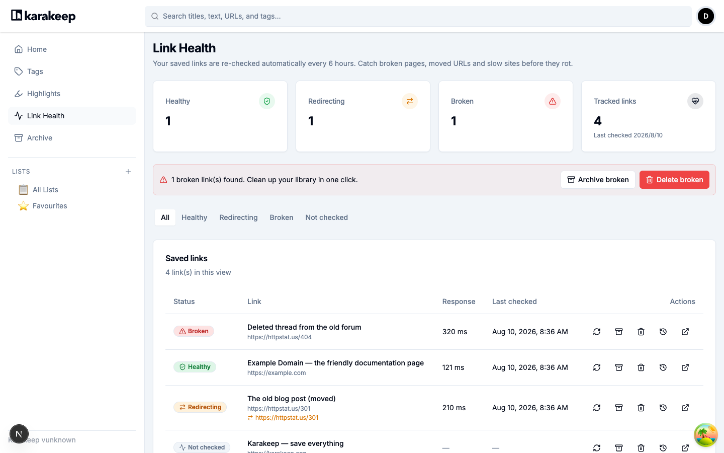 Lullwater Feed Detox dashboard